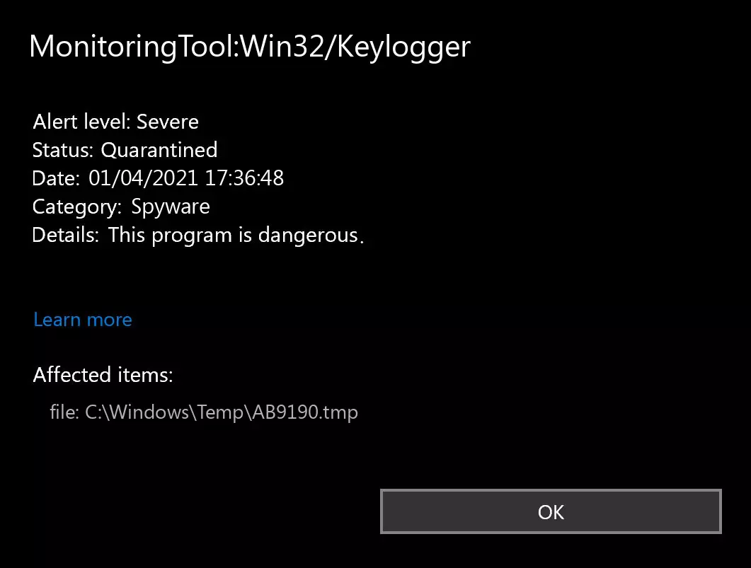 Keylogger détecté par Microsoft Defender