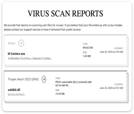 rapport de scan de virus