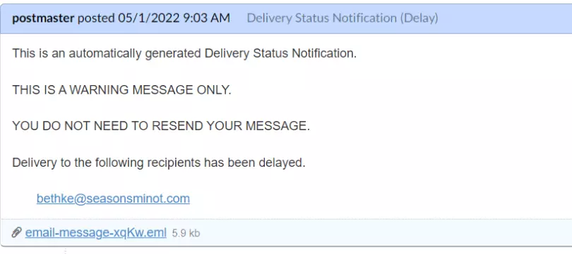 Exemple de message de spam par courrier électronique