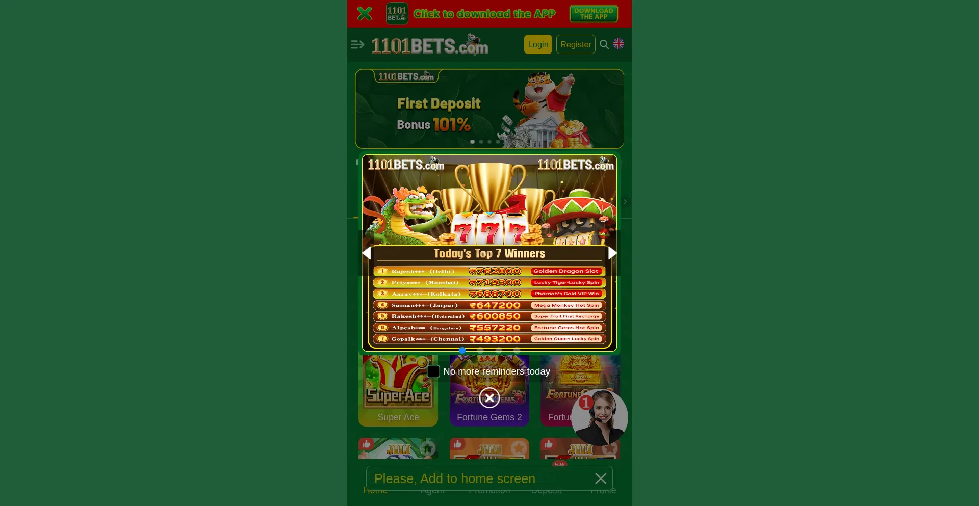 Website screenshot of 1101bet7.com