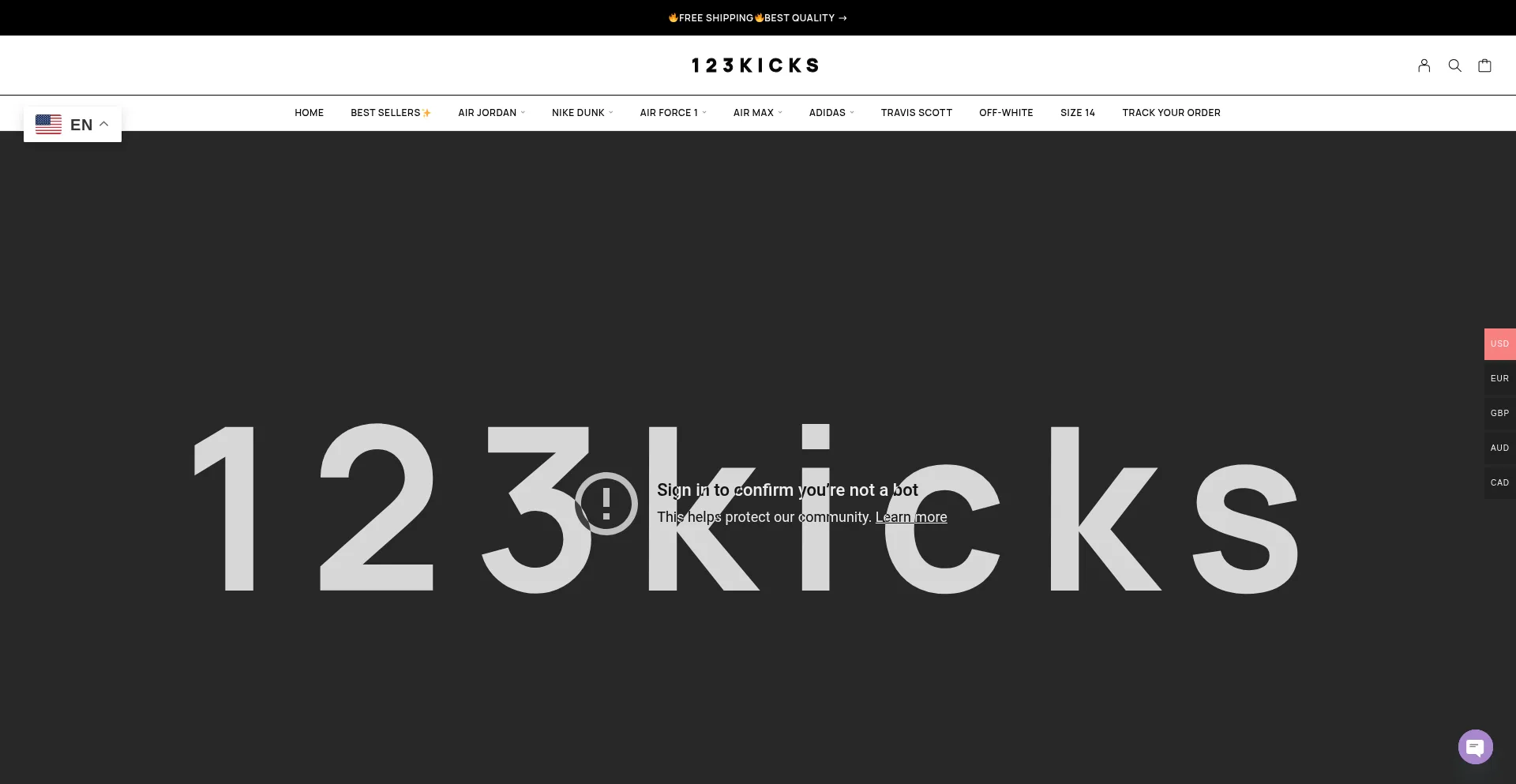 Website screenshot of 123kicks.shop