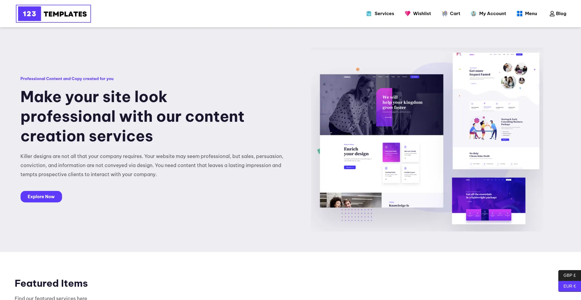 Website screenshot of 123templates.net
