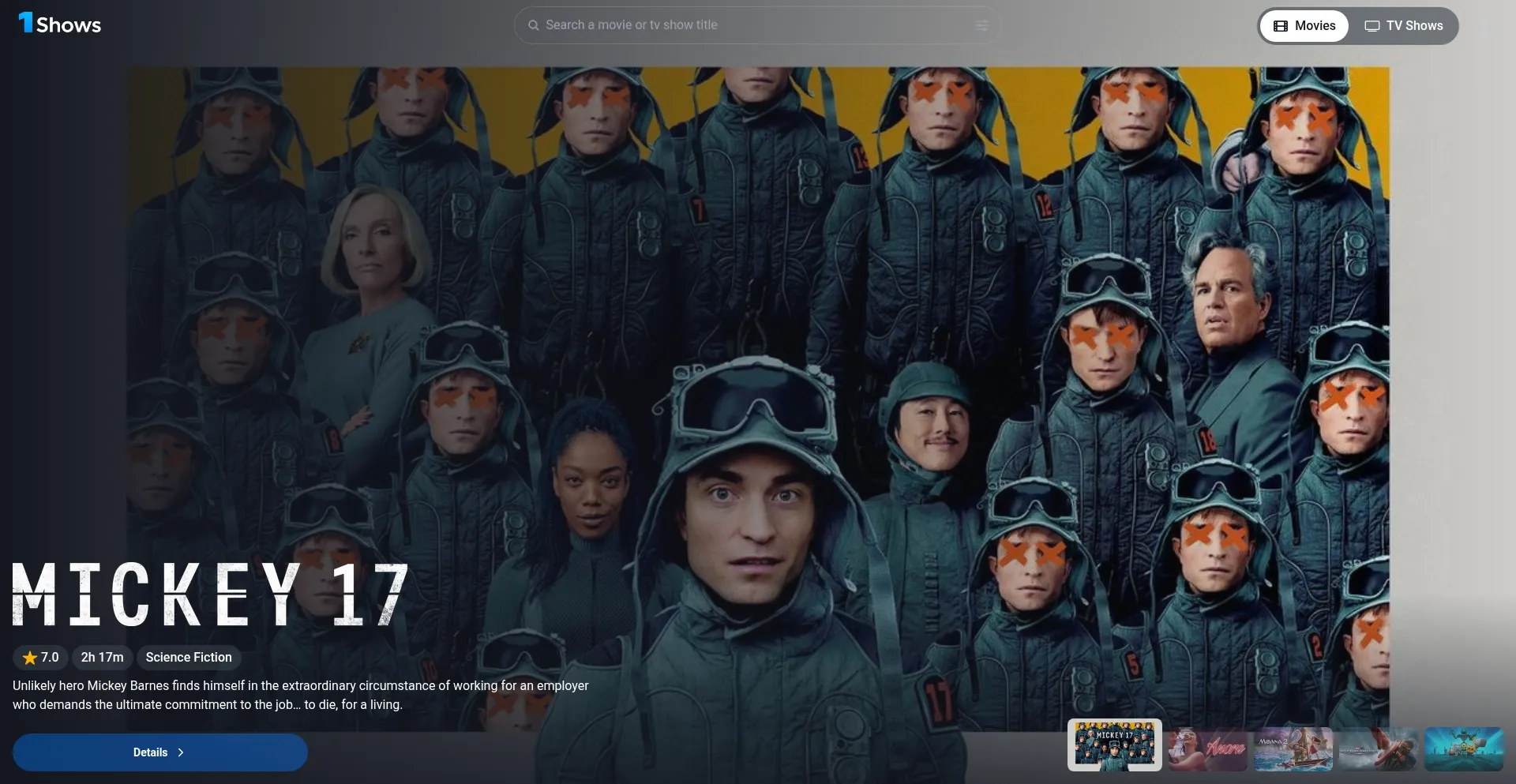 Website screenshot of 1shows.com