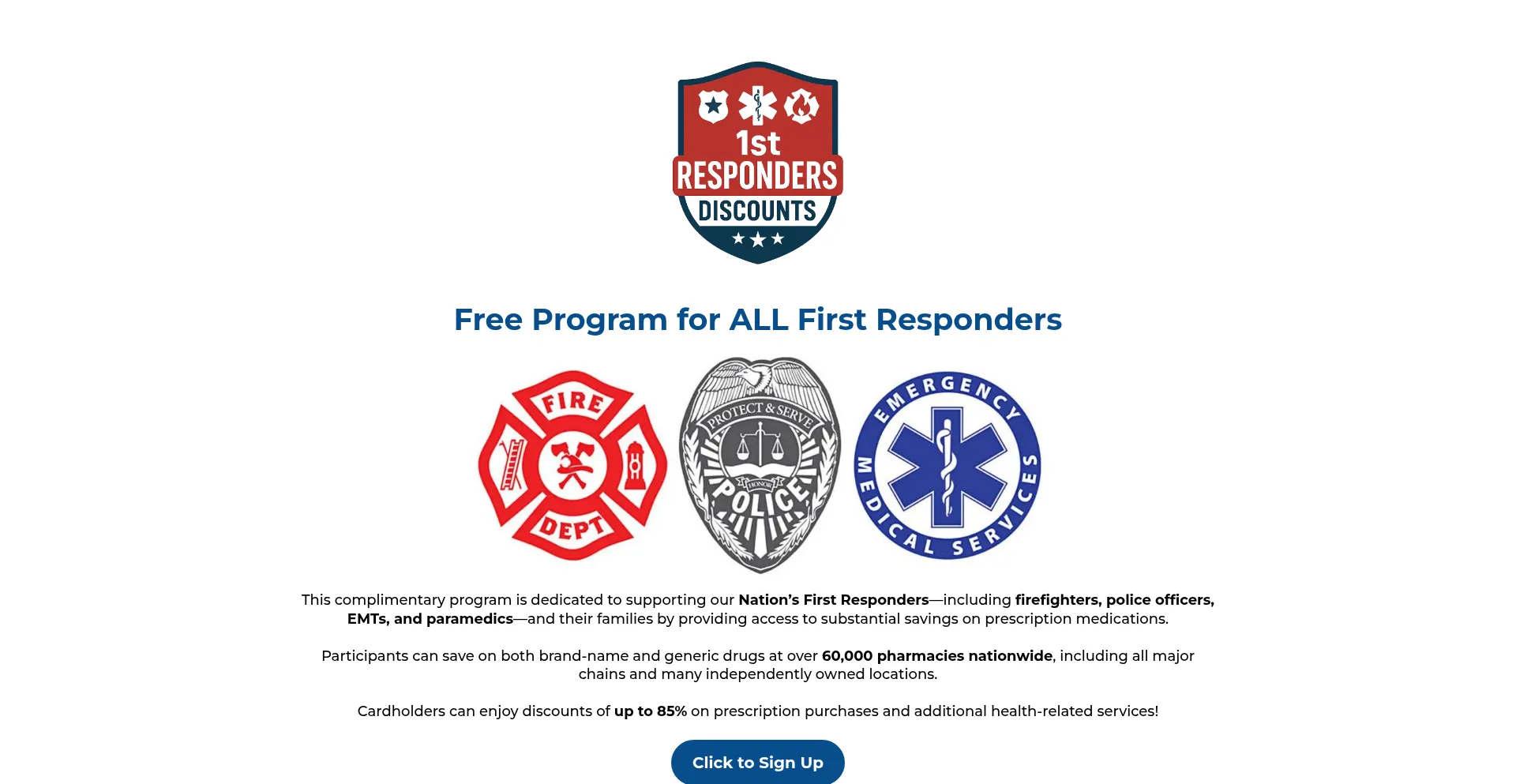 Website screenshot of 1strespondersdiscounts.com