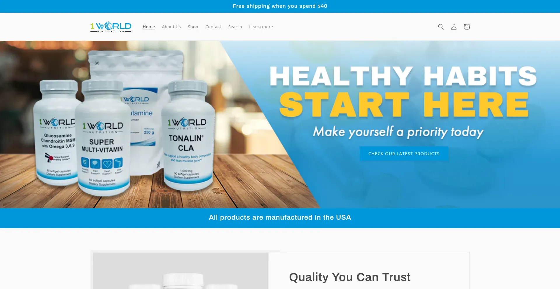 Website screenshot of 1worldnutrition.com