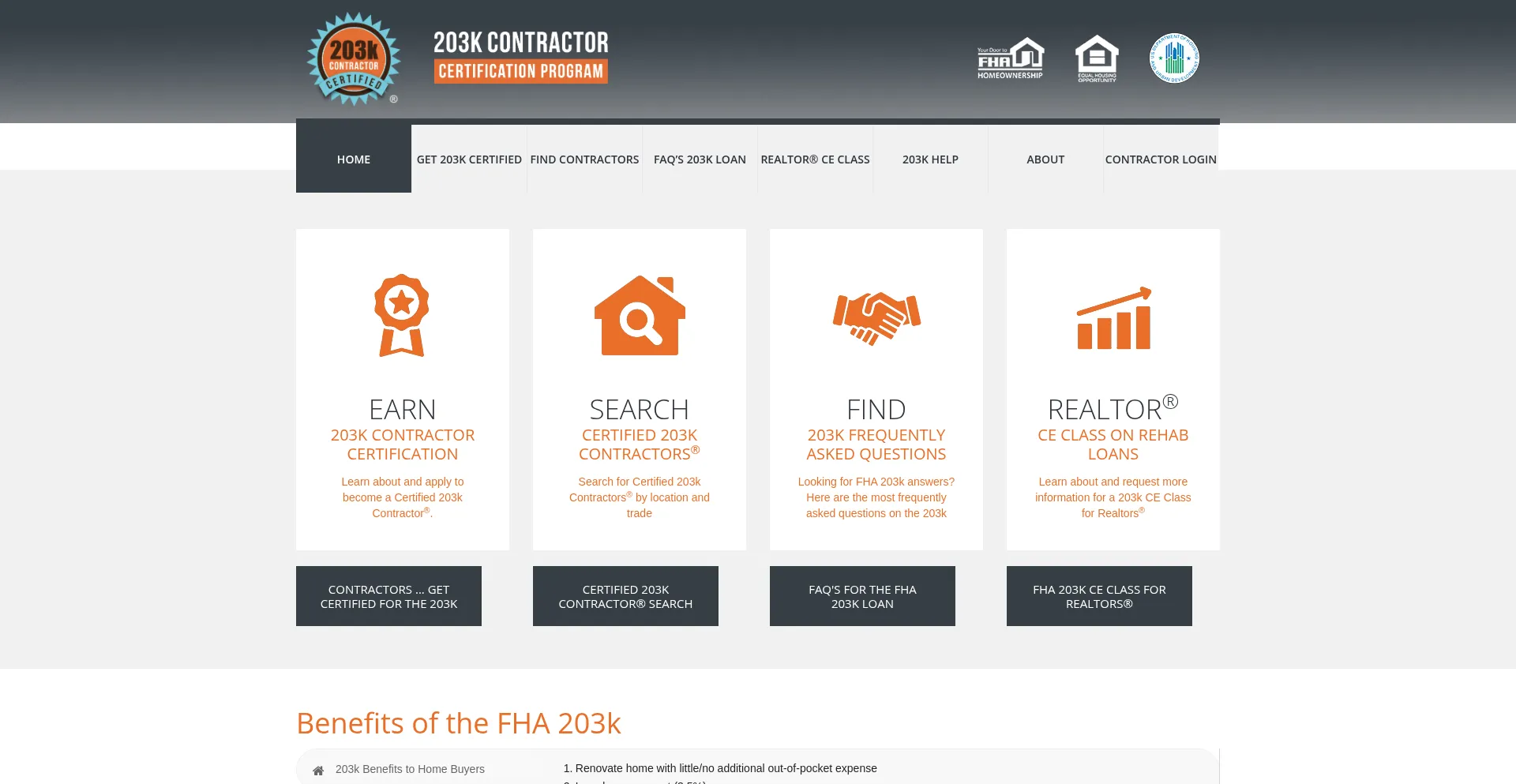 Website screenshot of 203kcontractors.com