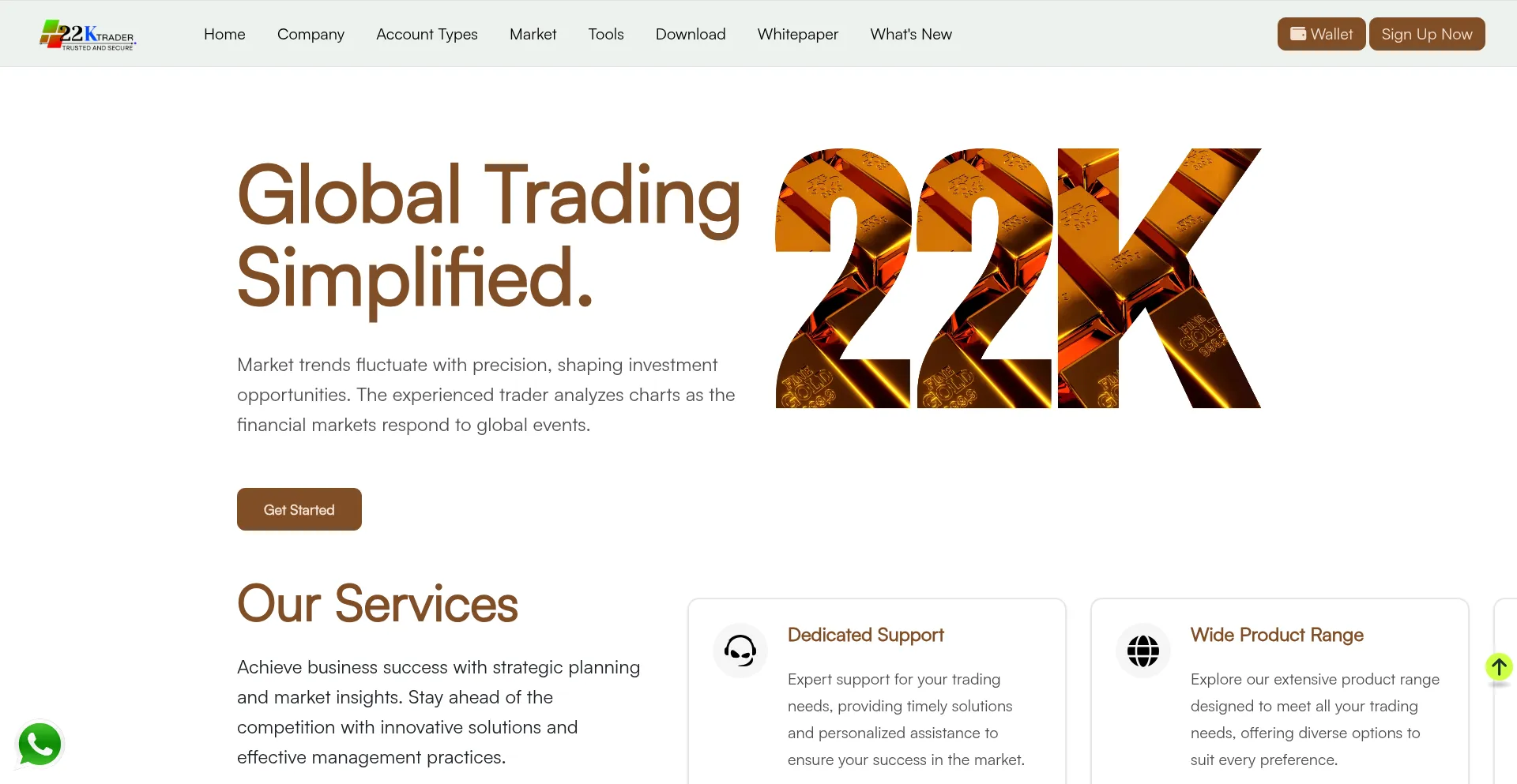 Website screenshot of 22ktrader.com