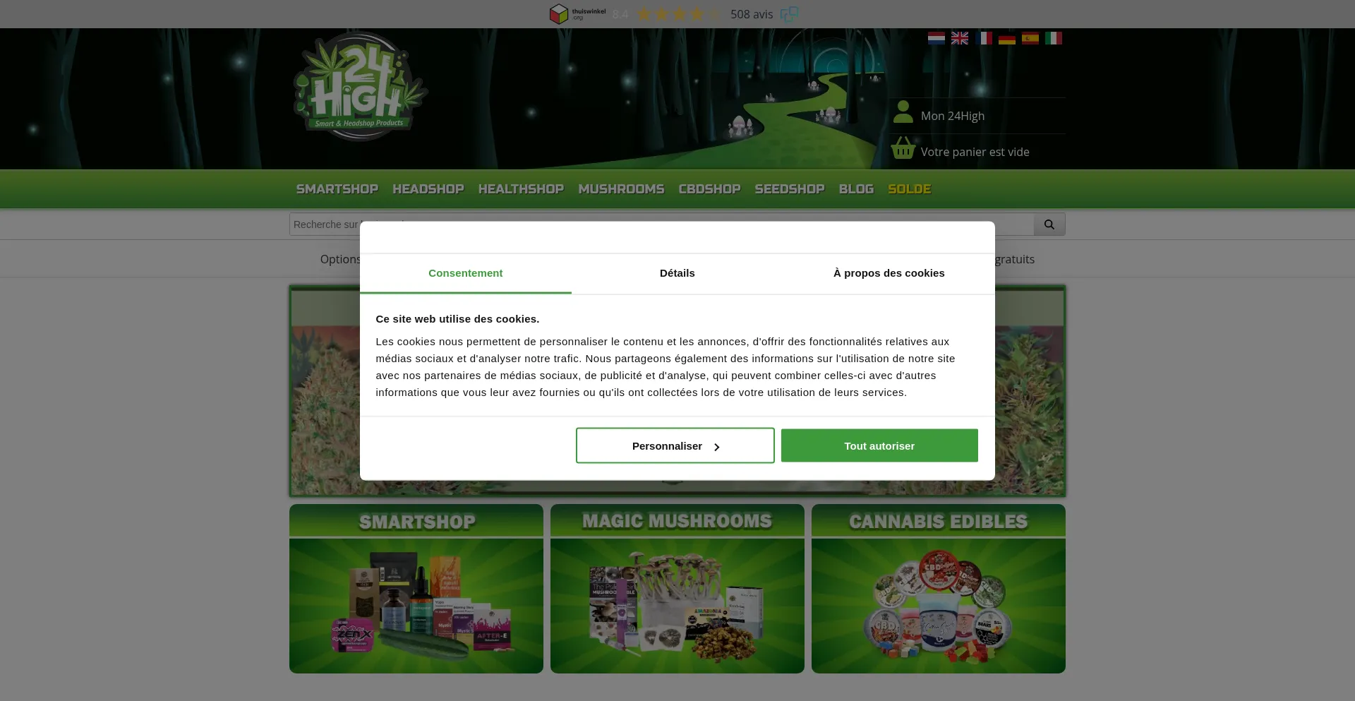 Website screenshot of 24high.fr