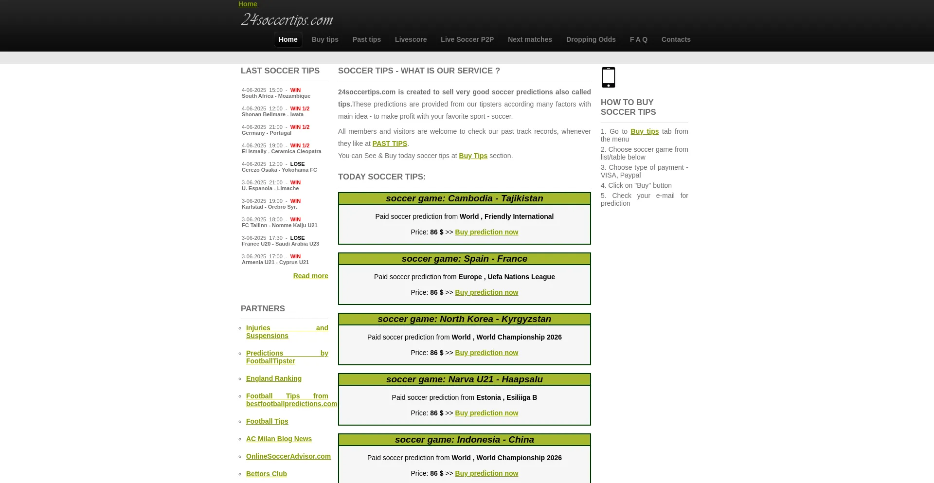 Website screenshot of 24soccertips.com