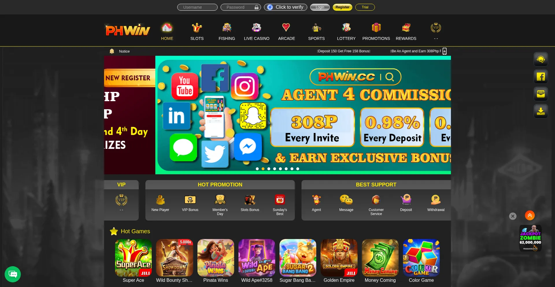 Website screenshot of 25phwin.vip