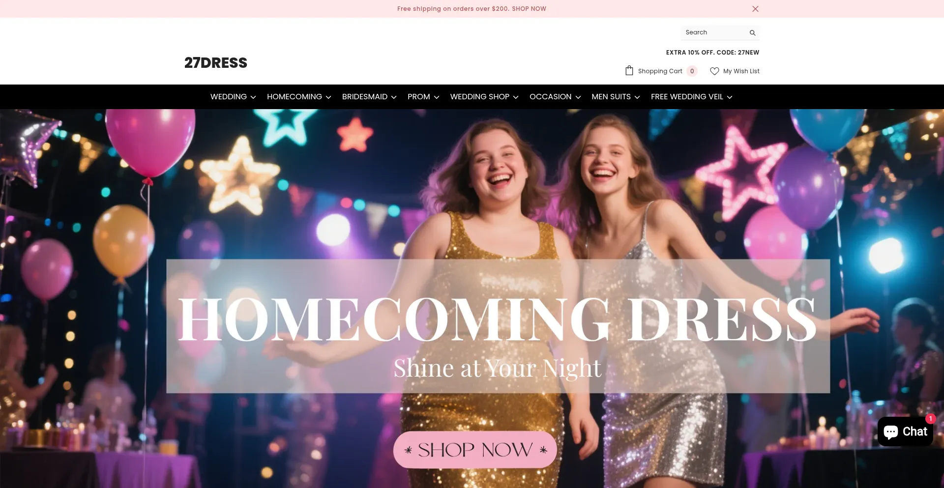 Website screenshot of 27dress.com