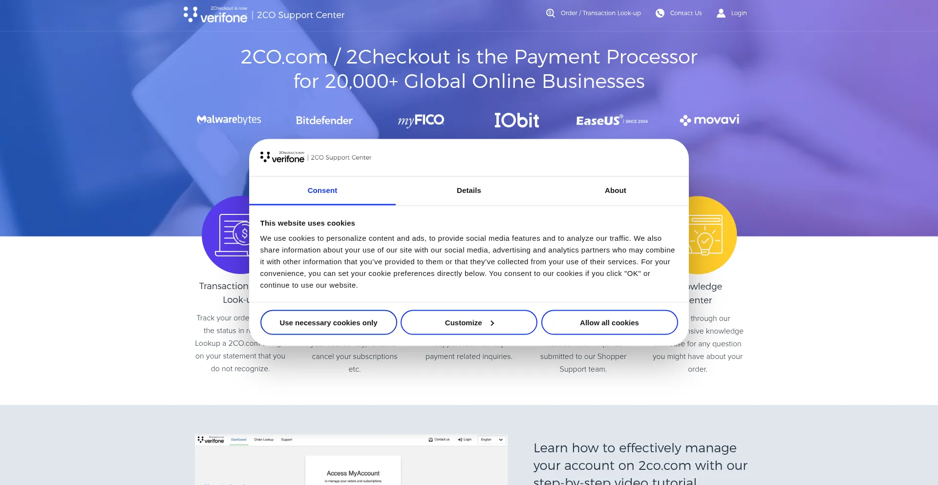 Website screenshot of 2co.com