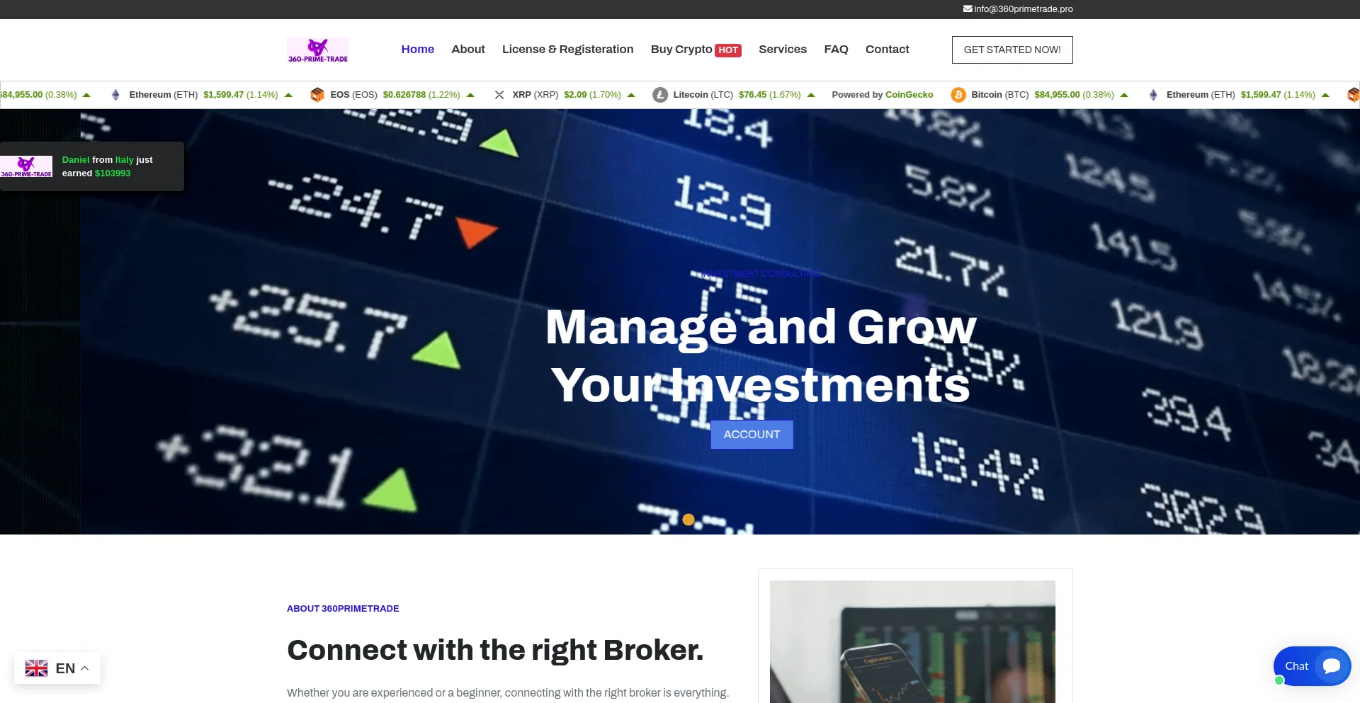 Website screenshot of 360primetrade.pro