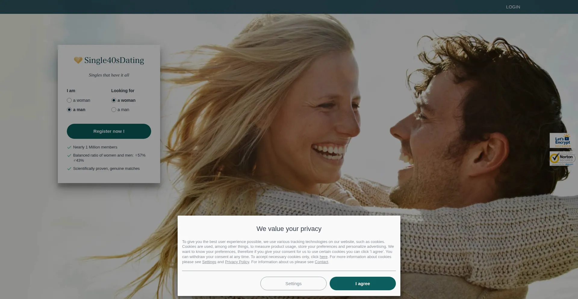 Website screenshot of 40sdating.com