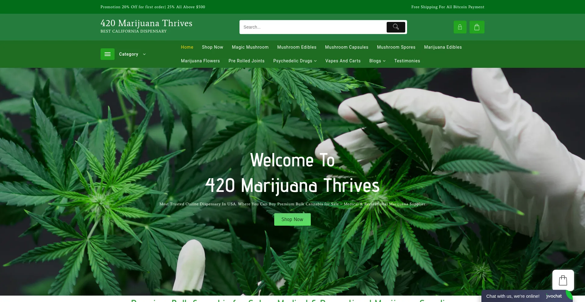 Website screenshot of 420marijuanathrives.com