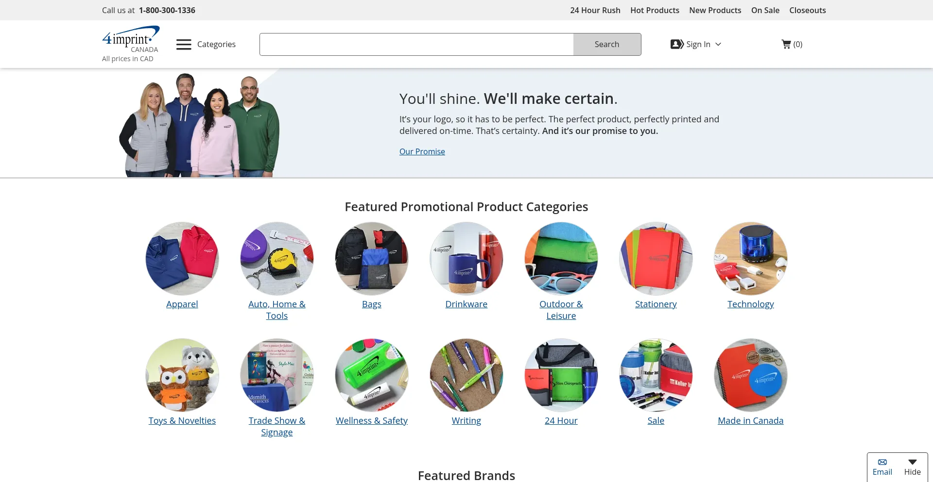 Website screenshot of 4imprint.ca