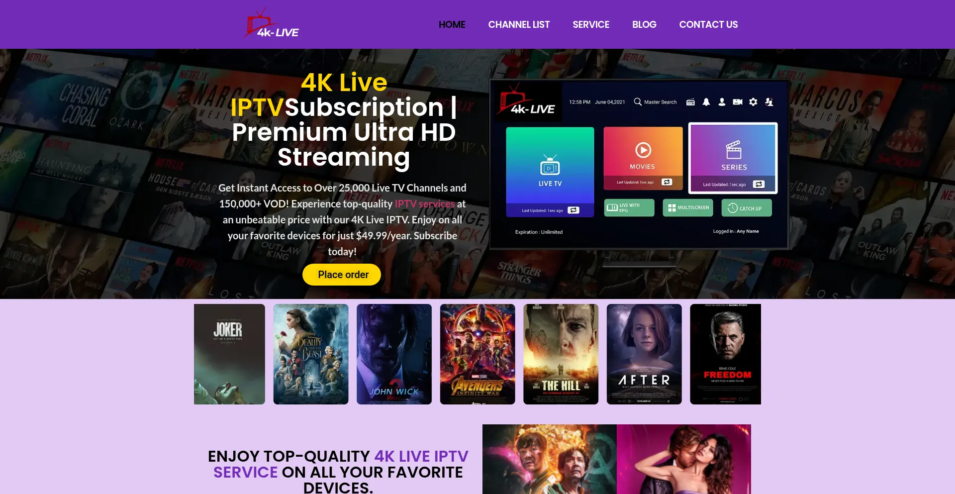 Website screenshot of 4k-live.com