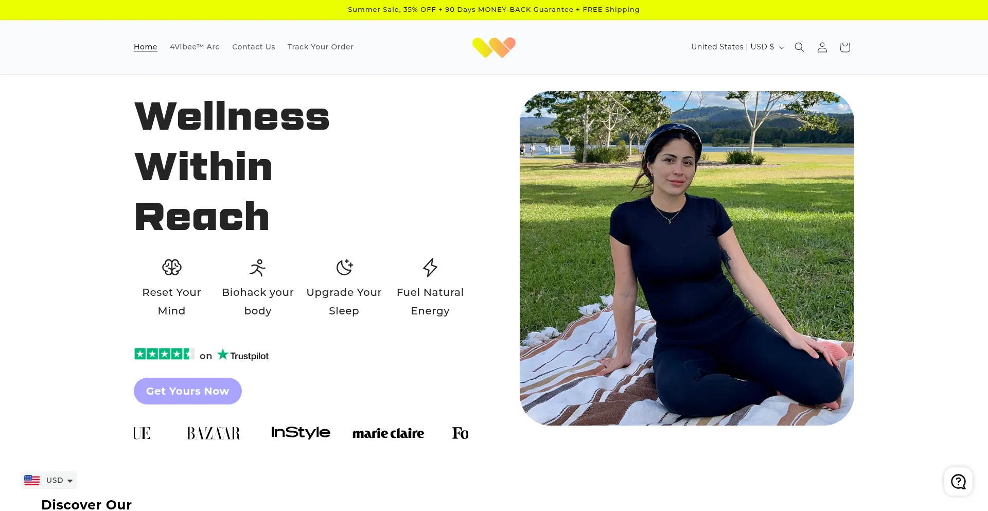 Website screenshot of 4vibee.com