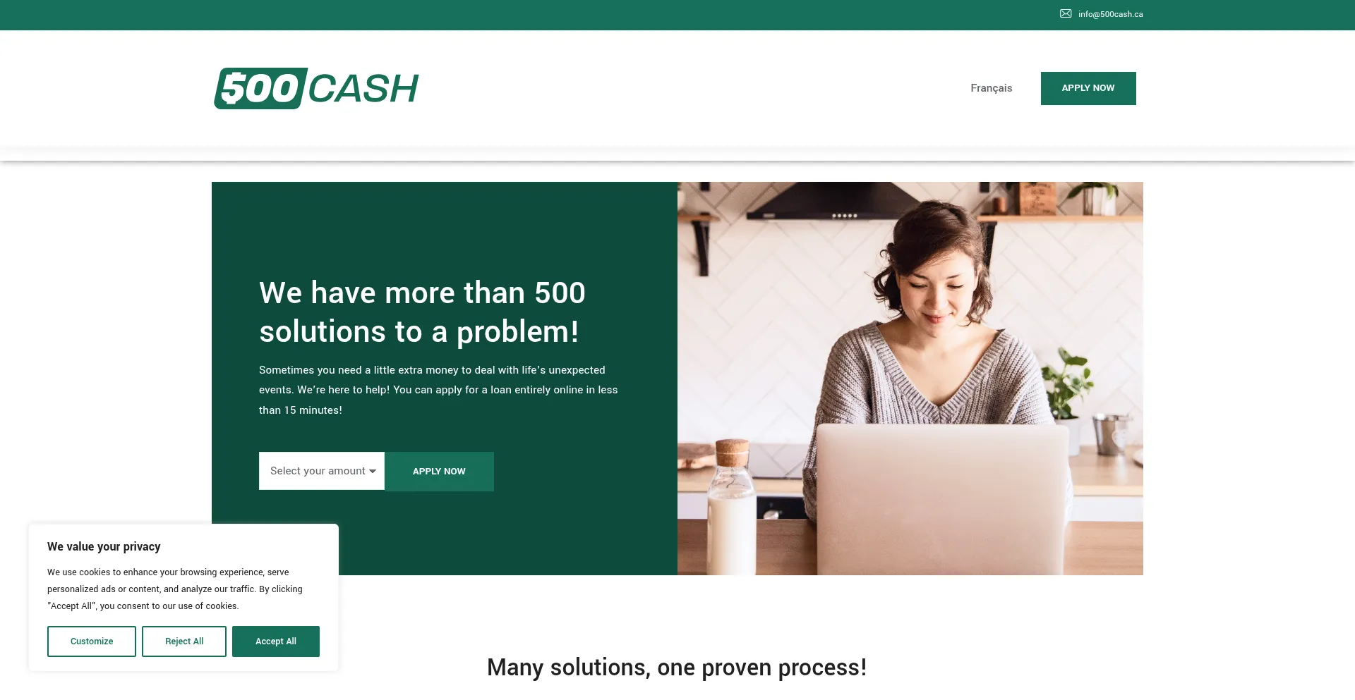 Website screenshot of 500cash.ca