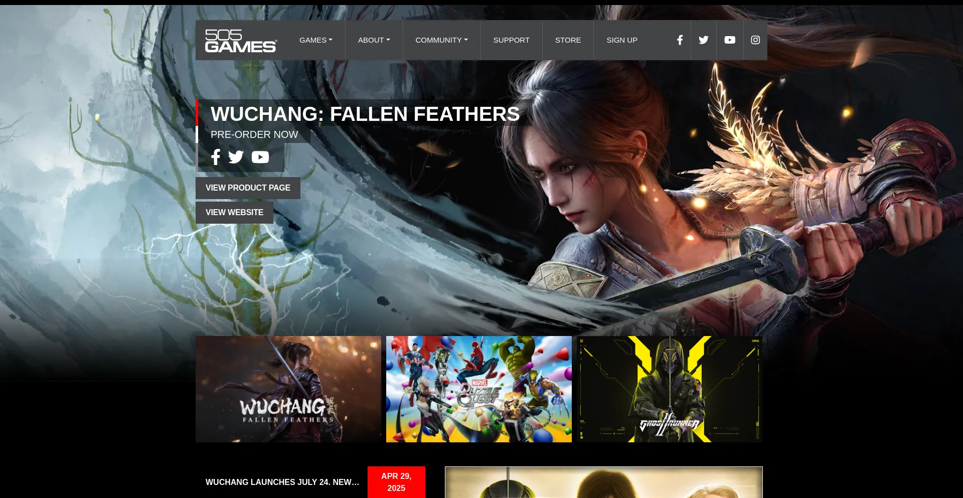Website screenshot of 505games.com