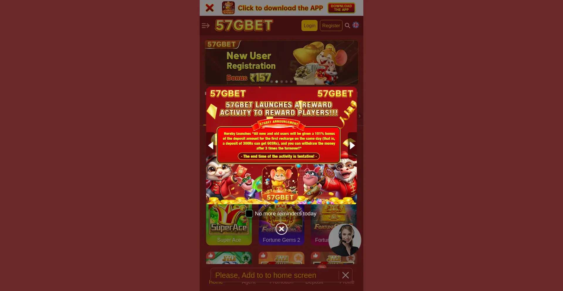 Website screenshot of 57gbet1.com