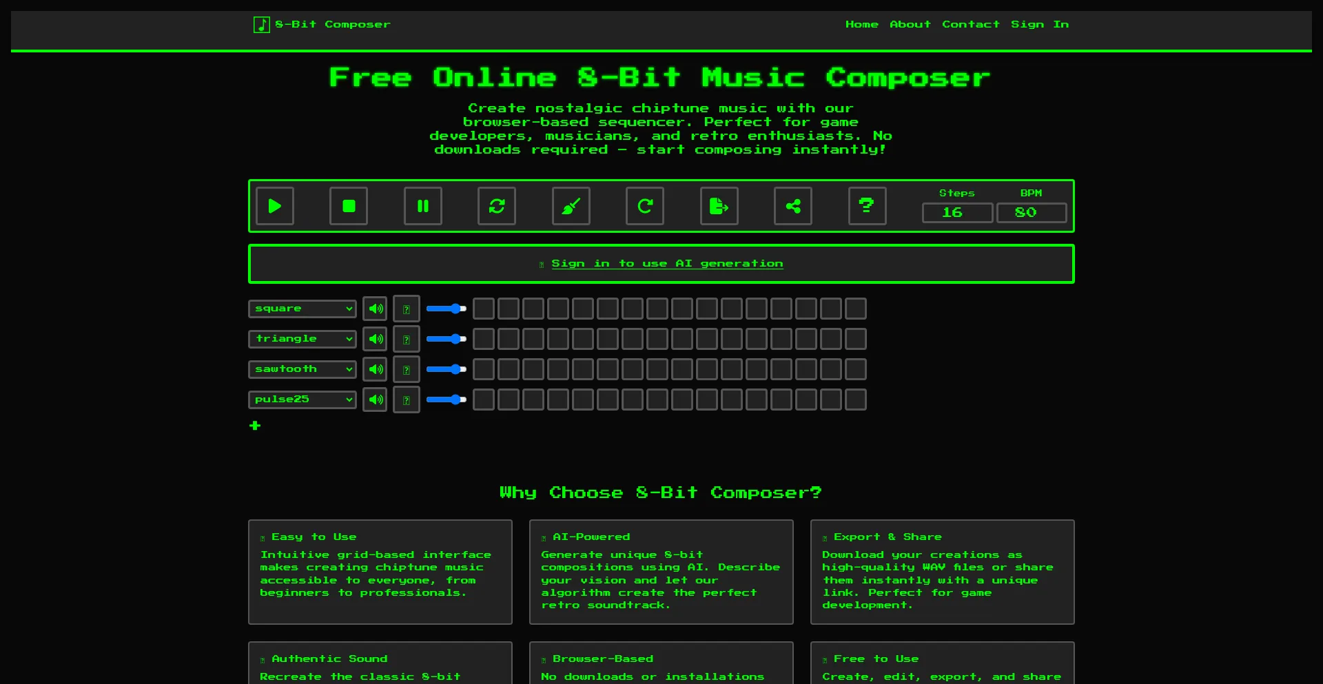 Website screenshot of 8bitcomposer.com