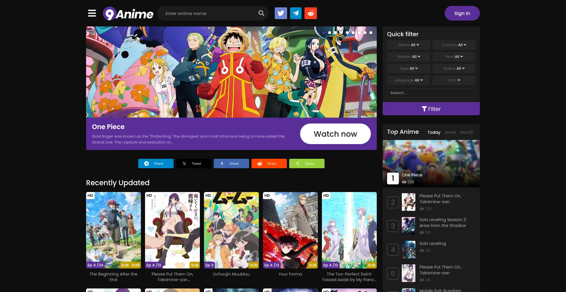 Website screenshot of 9anime.org.ua