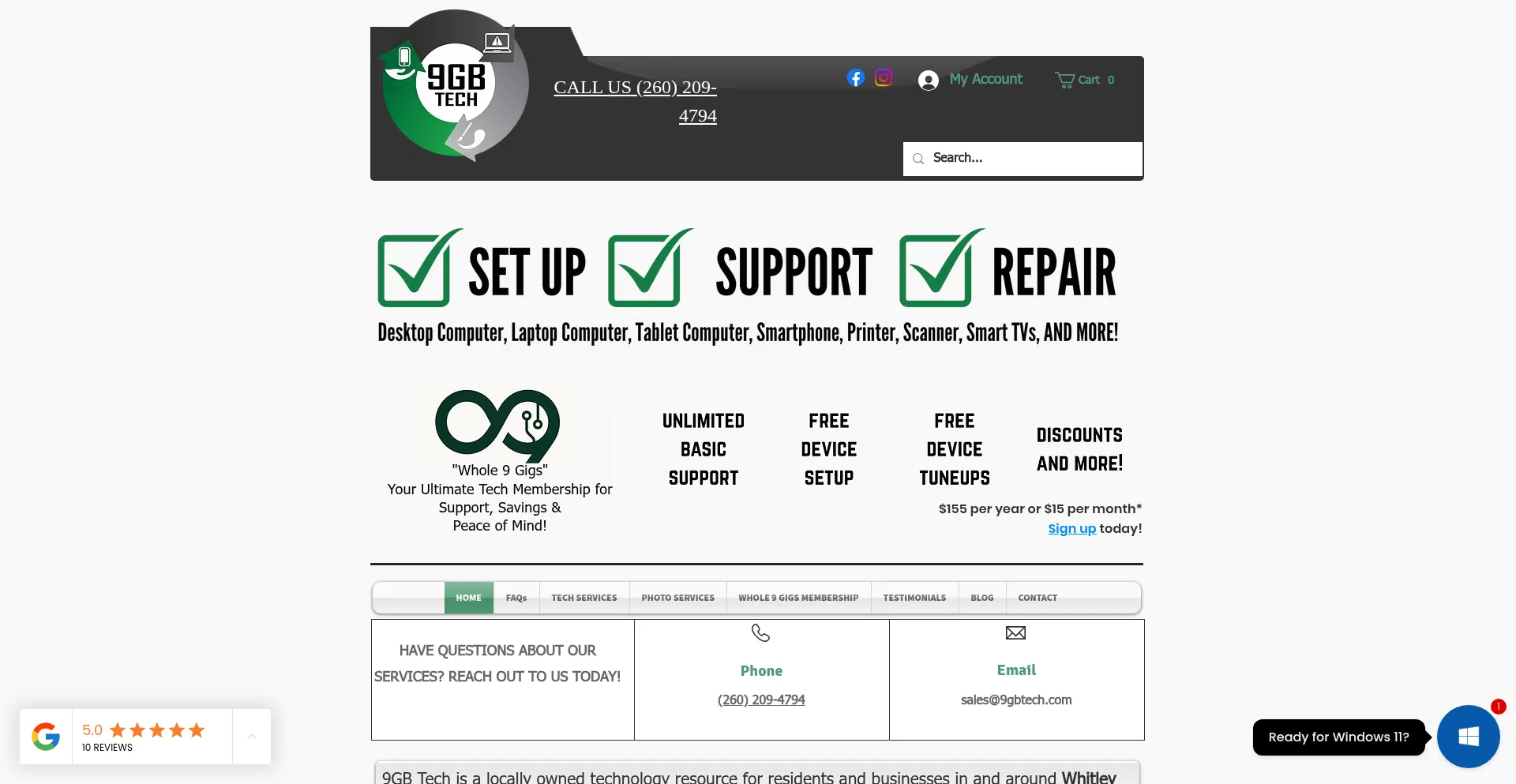 Website screenshot of 9gbtech.com