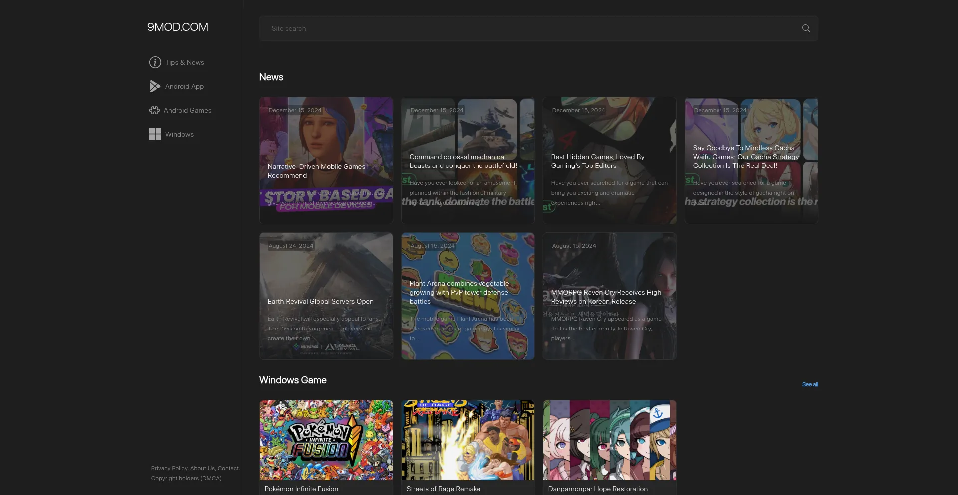 Website screenshot of 9mod.com