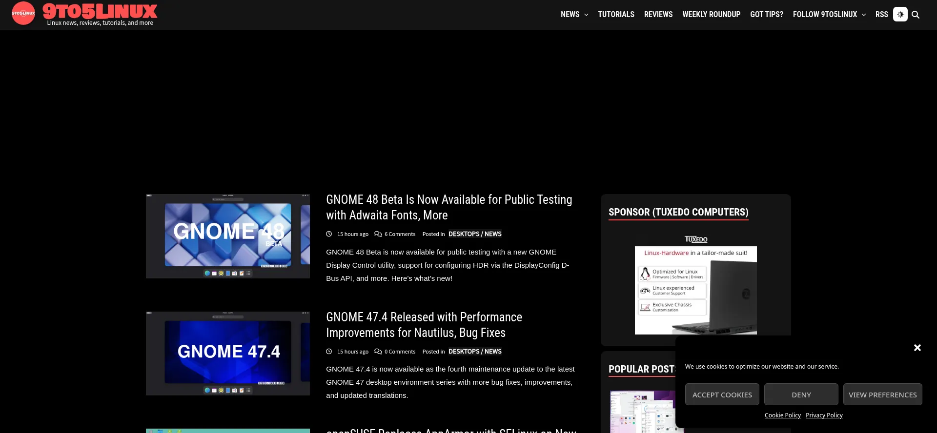 Website screenshot of 9to5linux.com