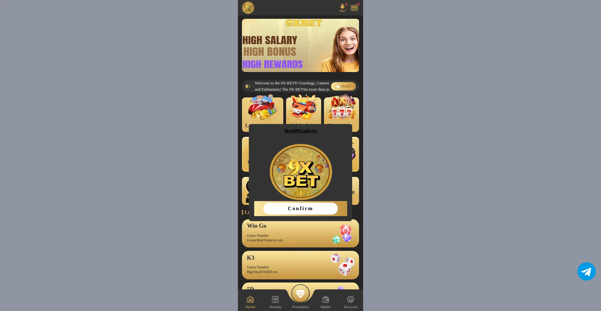 Website screenshot of 9x-bets.live