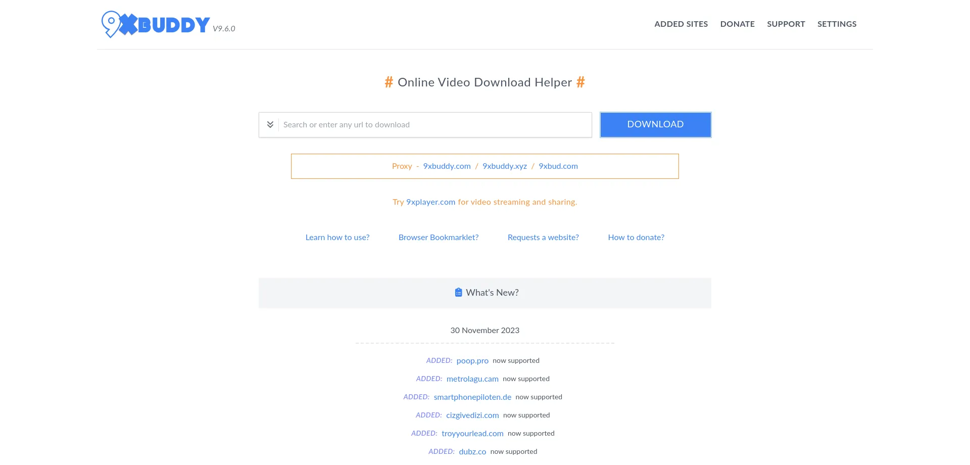 Website screenshot of 9xbuddy.in