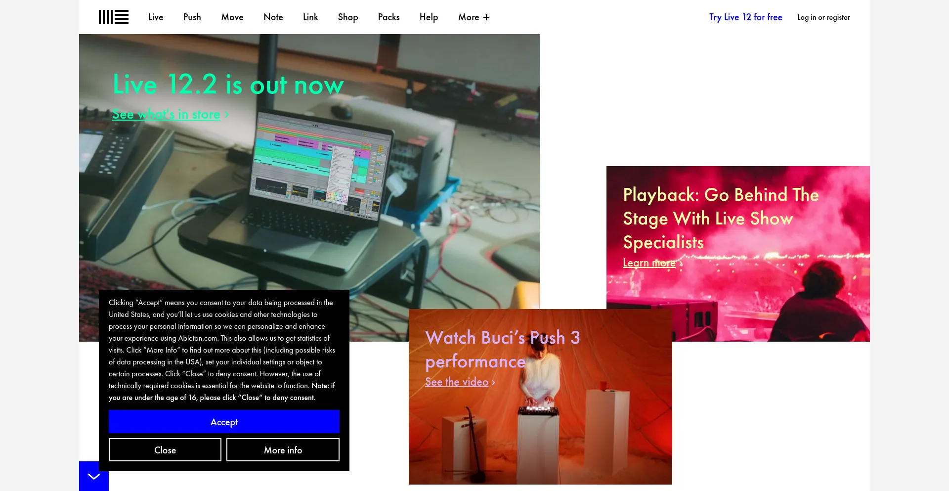 Website screenshot of Ableton.com