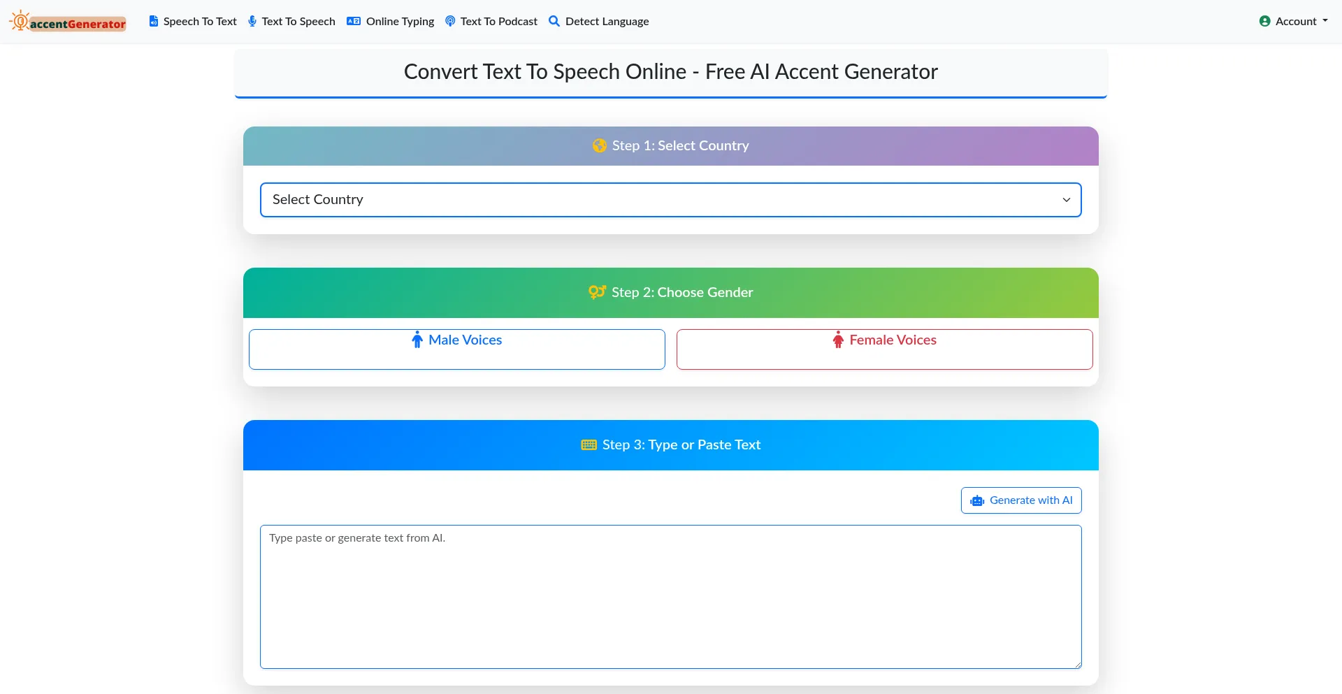 Website screenshot of Accentgenerator.com