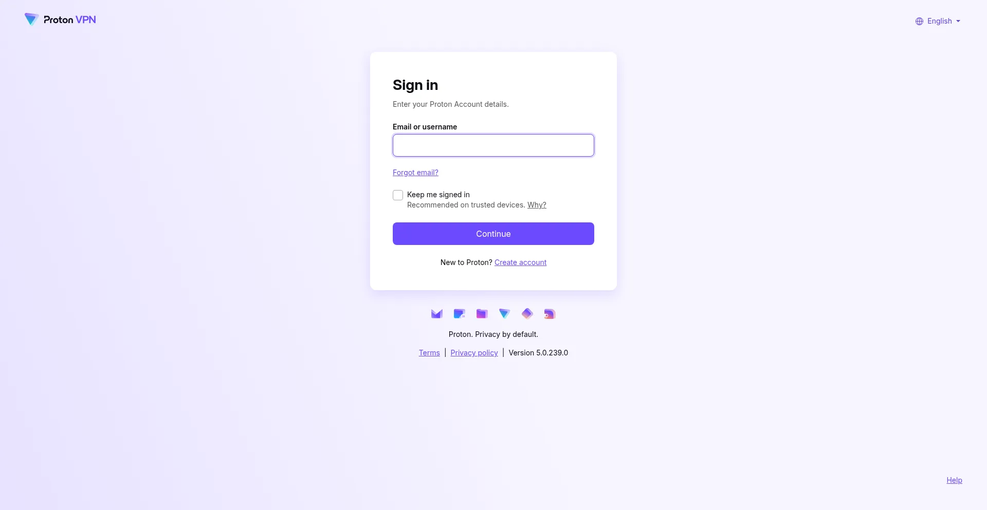 Website screenshot of Account.protonvpn.com
