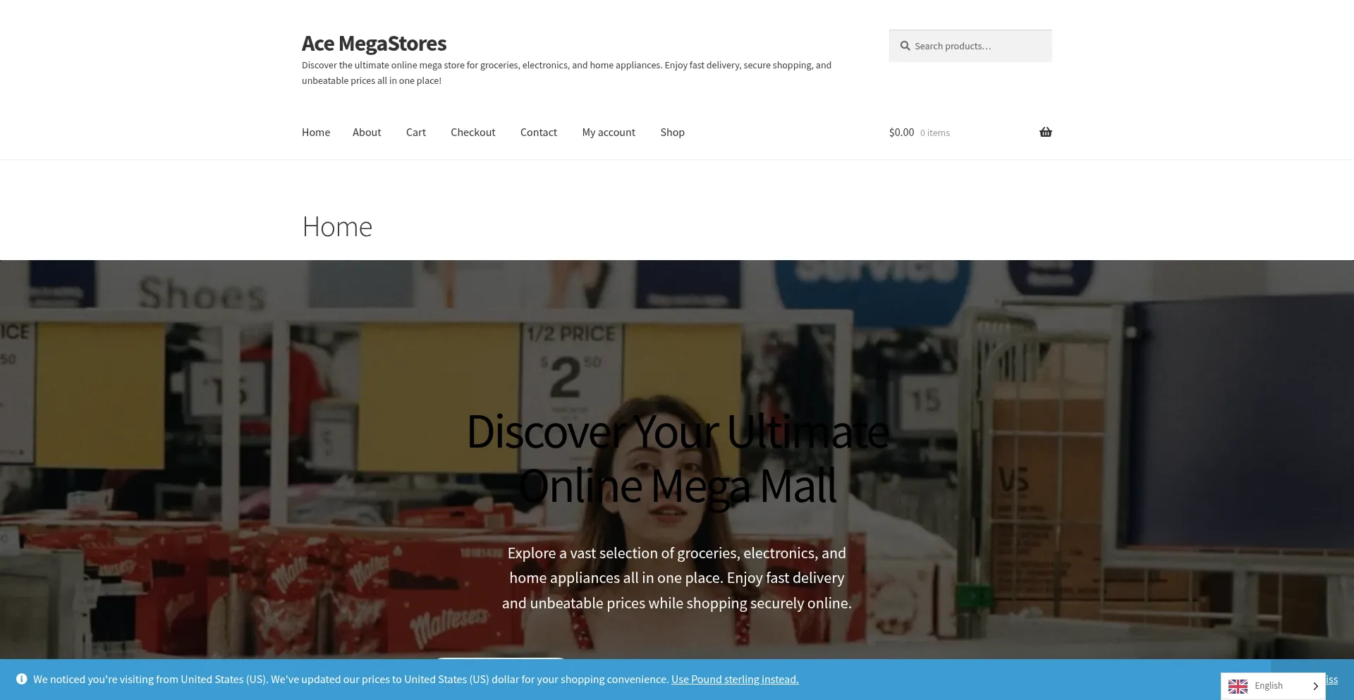 Website screenshot of Acemegastores.com