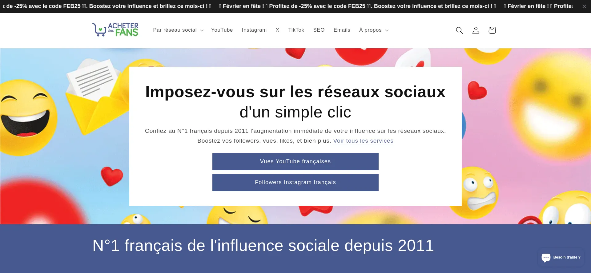 Website screenshot of Acheter-des-fans.com