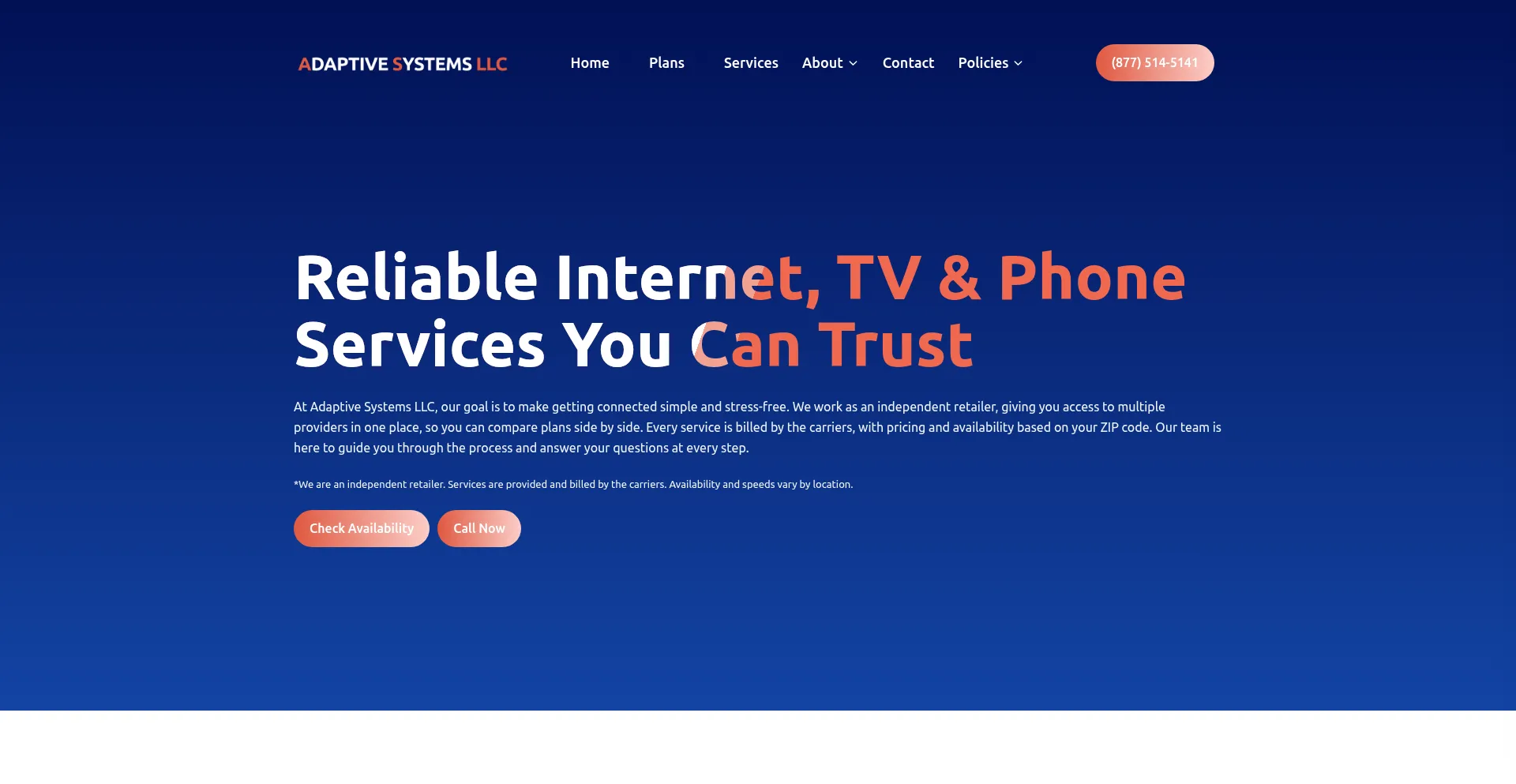 Website screenshot of Adaptivesystems-llc.com