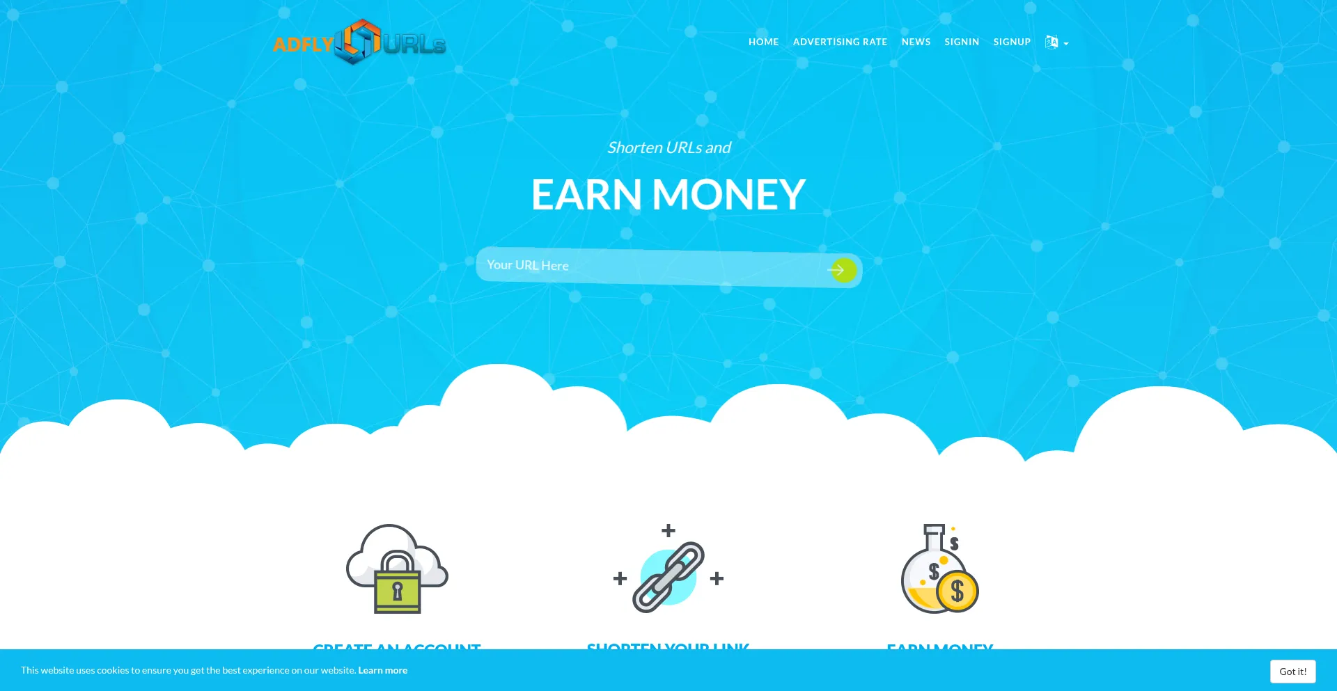 Website screenshot of Adfly.cc