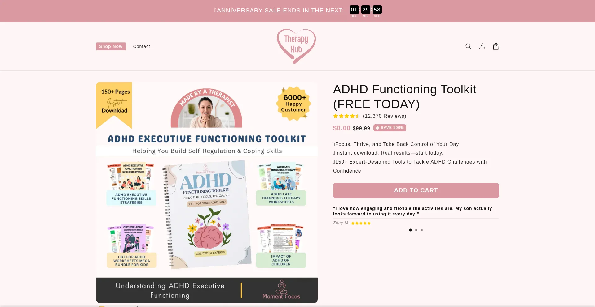 Website screenshot of Adhd.therapyhub.store