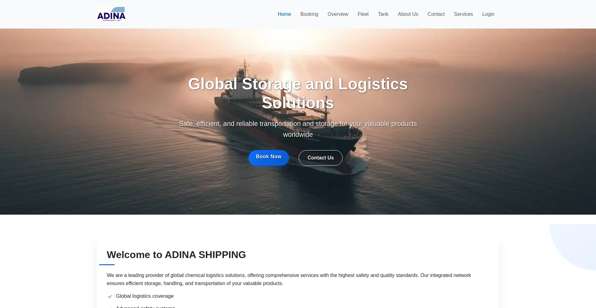 Website screenshot of Adinashipping.com