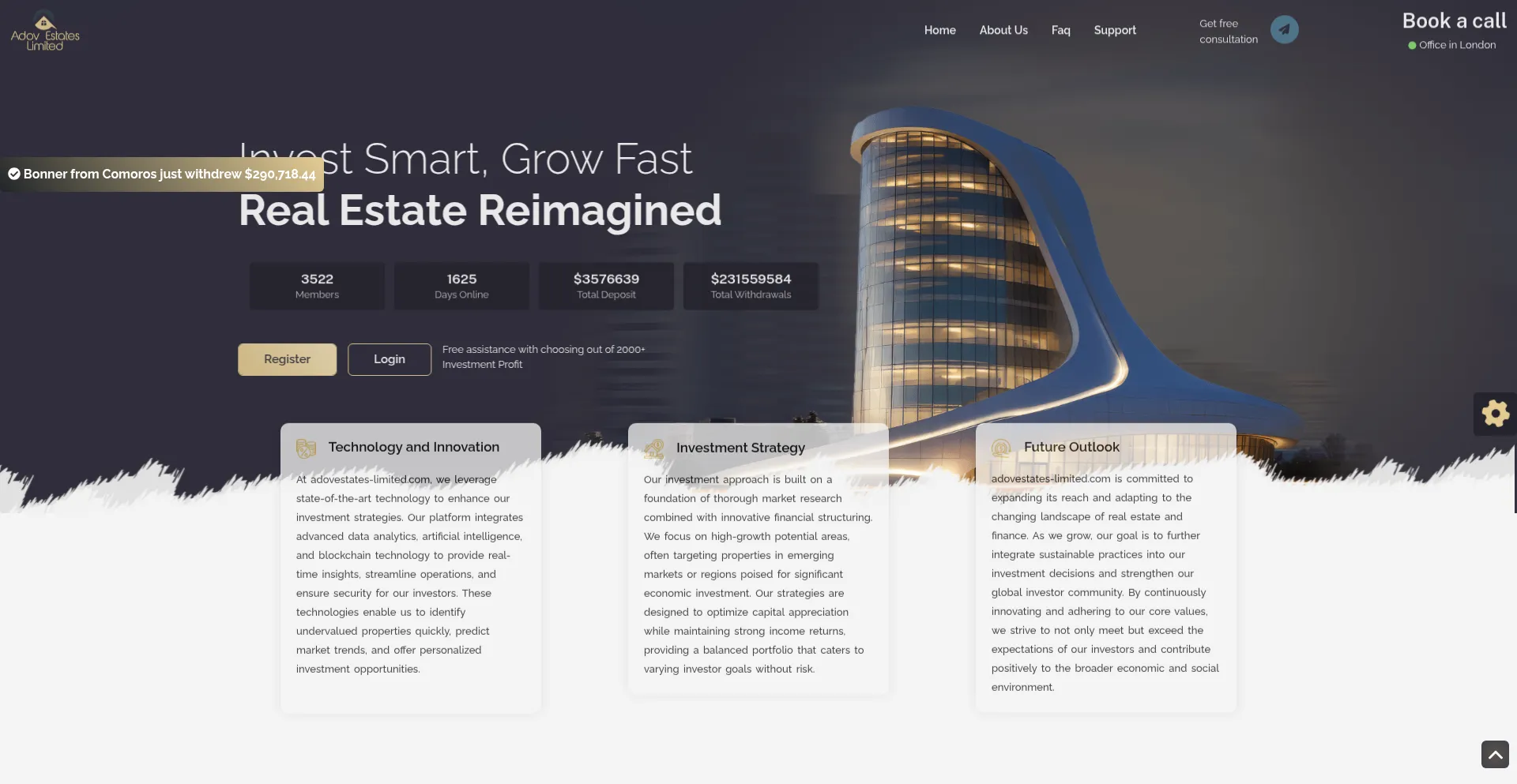 Website screenshot of Adovestates-limited.com