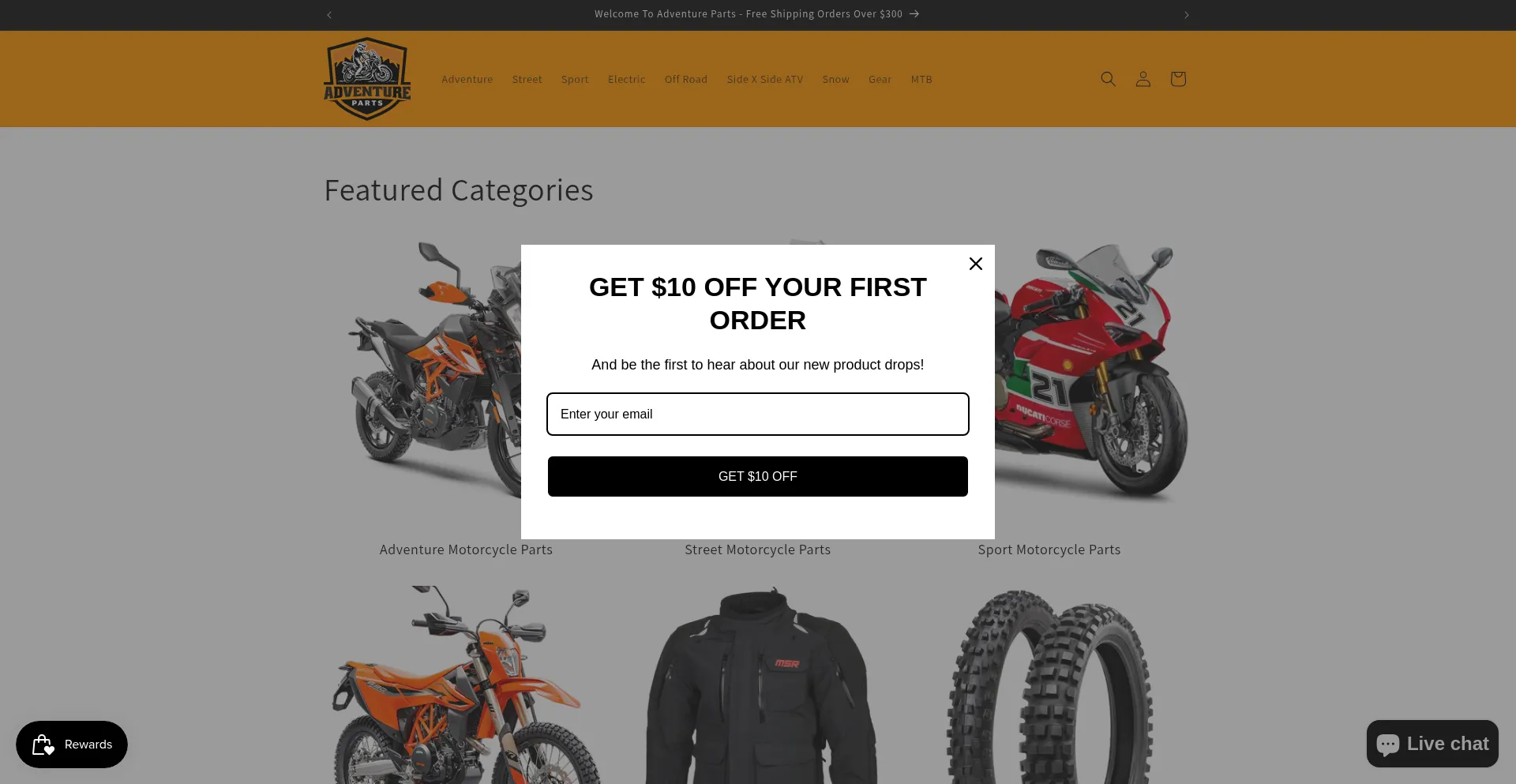 Website screenshot of Adventurepartsllc.com