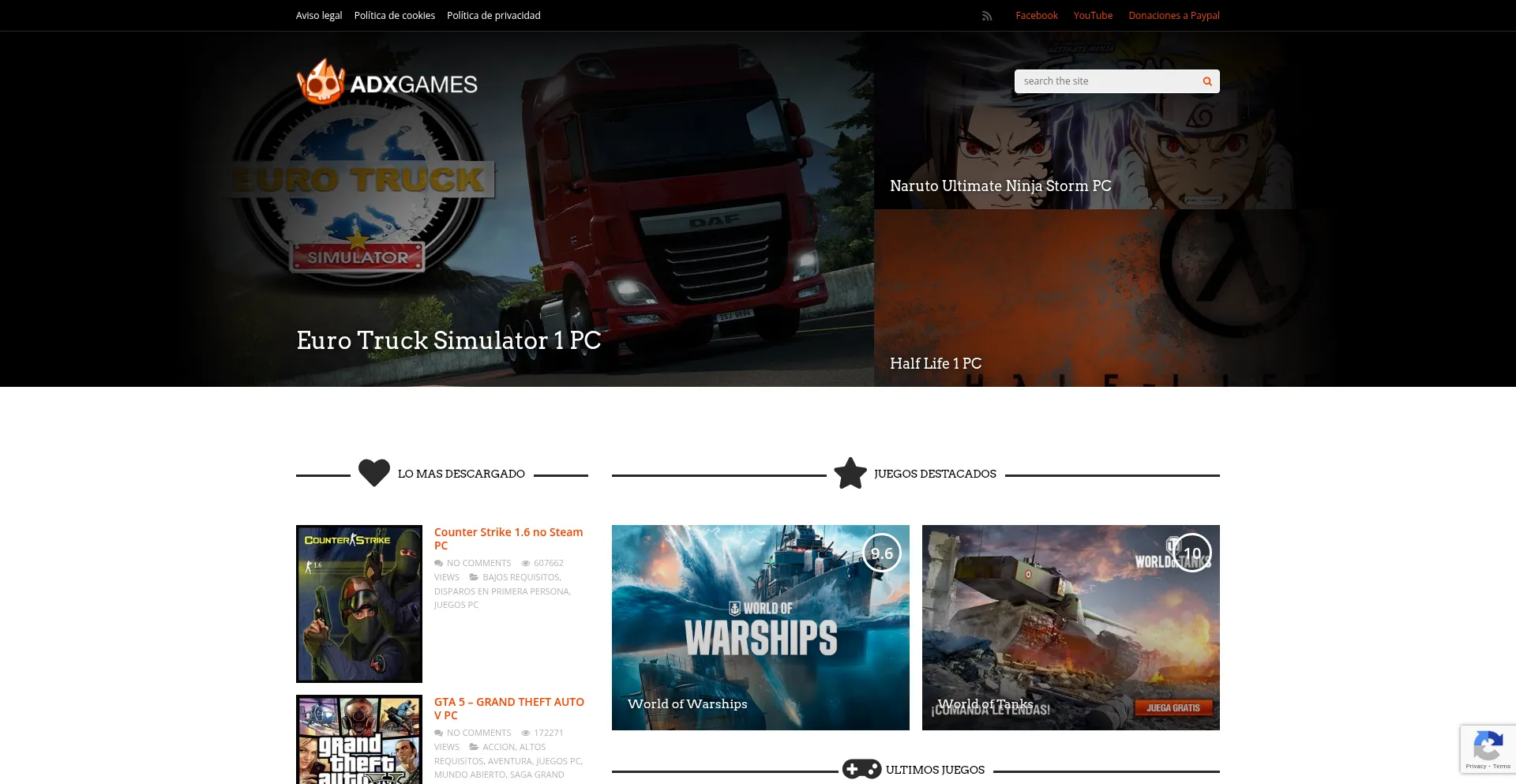 Website screenshot of Adxgames.net