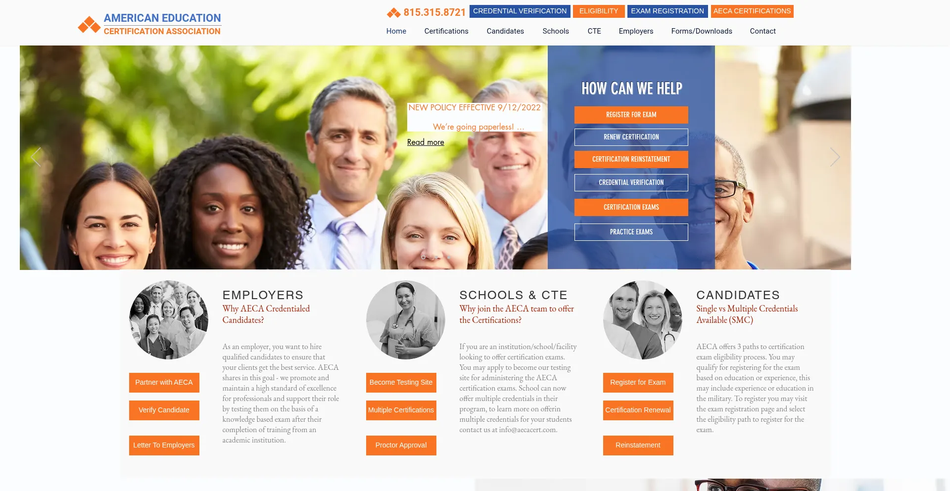 Website screenshot of Aecacert.com