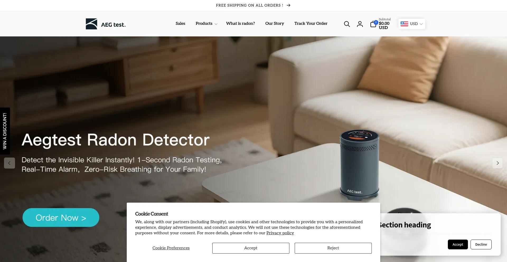 Website screenshot of Aegtestshop.com