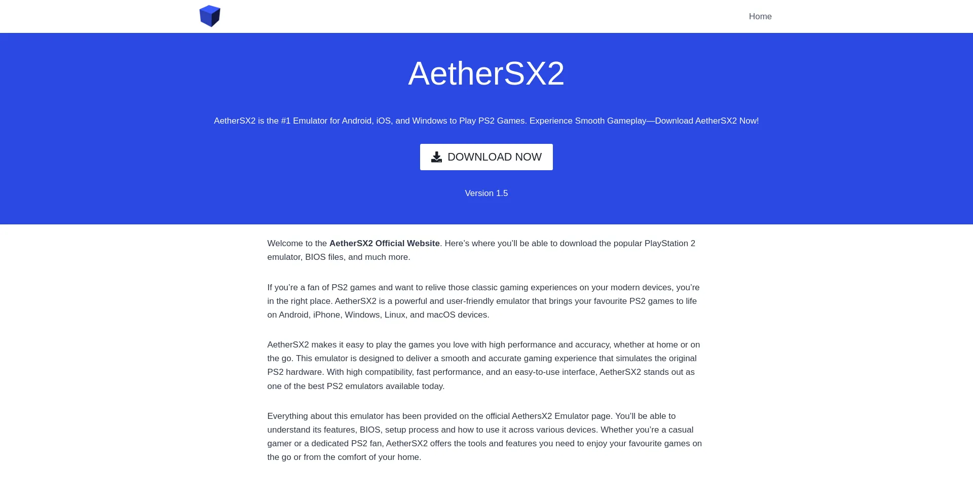 Website screenshot of Aethersx2.io