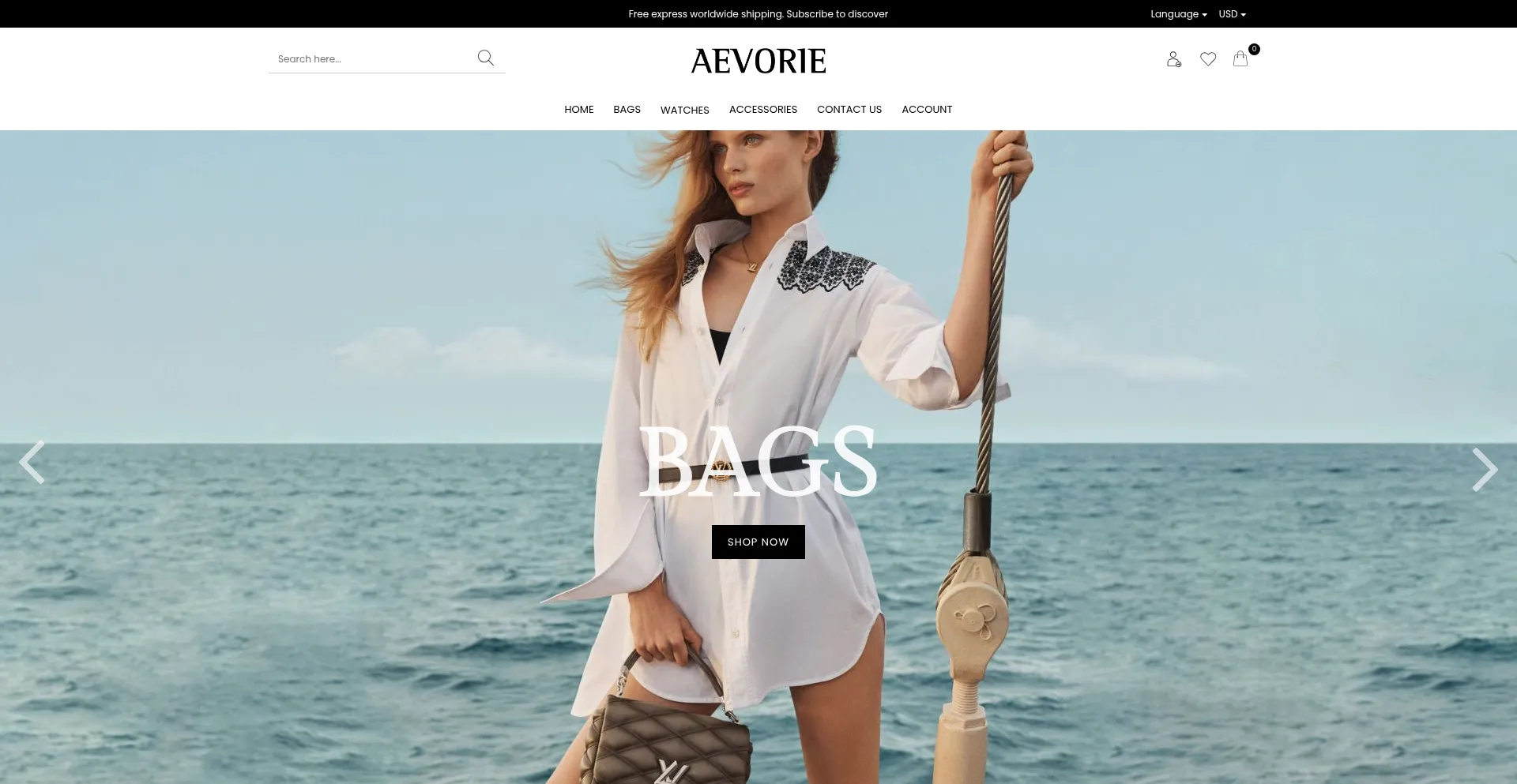 Website screenshot of Aevorie.com