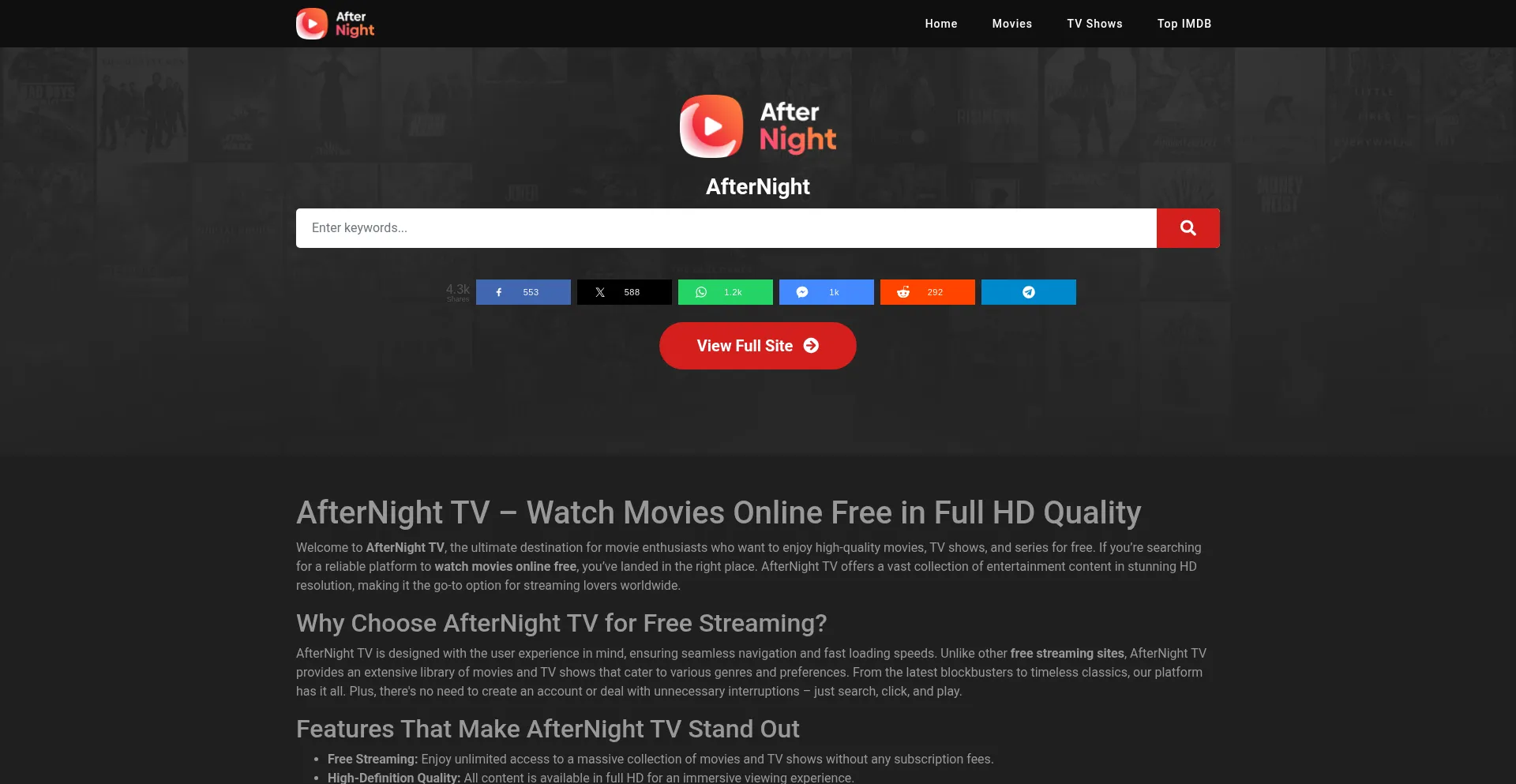 Website screenshot of Afternight.tv