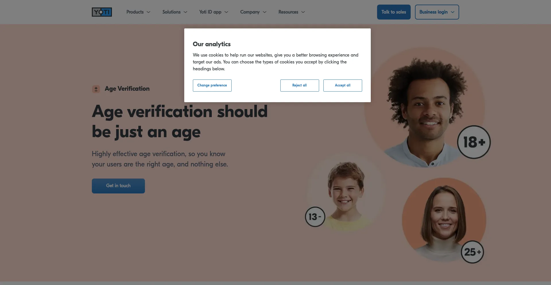 Website screenshot of Age.yoti.com